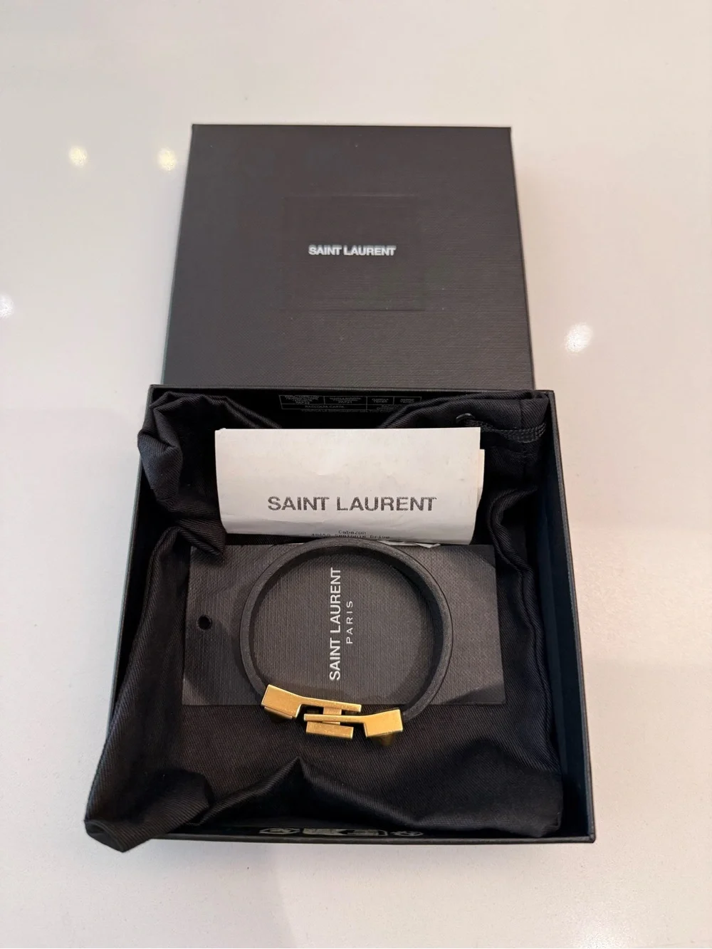 $550 Saint Laurent Studded Leather Bracelet S Black Unisex Father’s Day Gift YSL